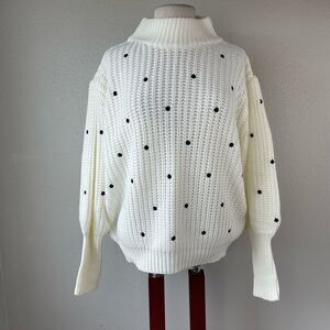 Kirundo White and Black Polka Dot Sweater Size L EUC